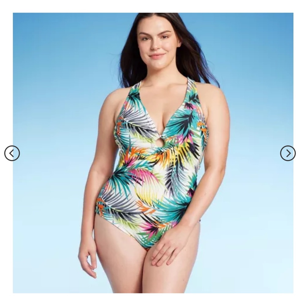 Plunge Ring Detail One Piece Swimsuit - Shade & Shore™ Multi Tropical Print